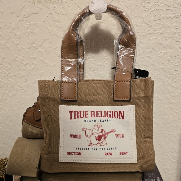 ⭐️🆕️True Religion Brown Canvas Mini Crossbody / Tote - Picture 1 of 10